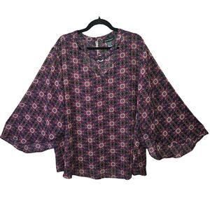 Ashley Stewart Top Blouse Womens Plus Size 22 24W Sheer Colorful Fairy Whimsy